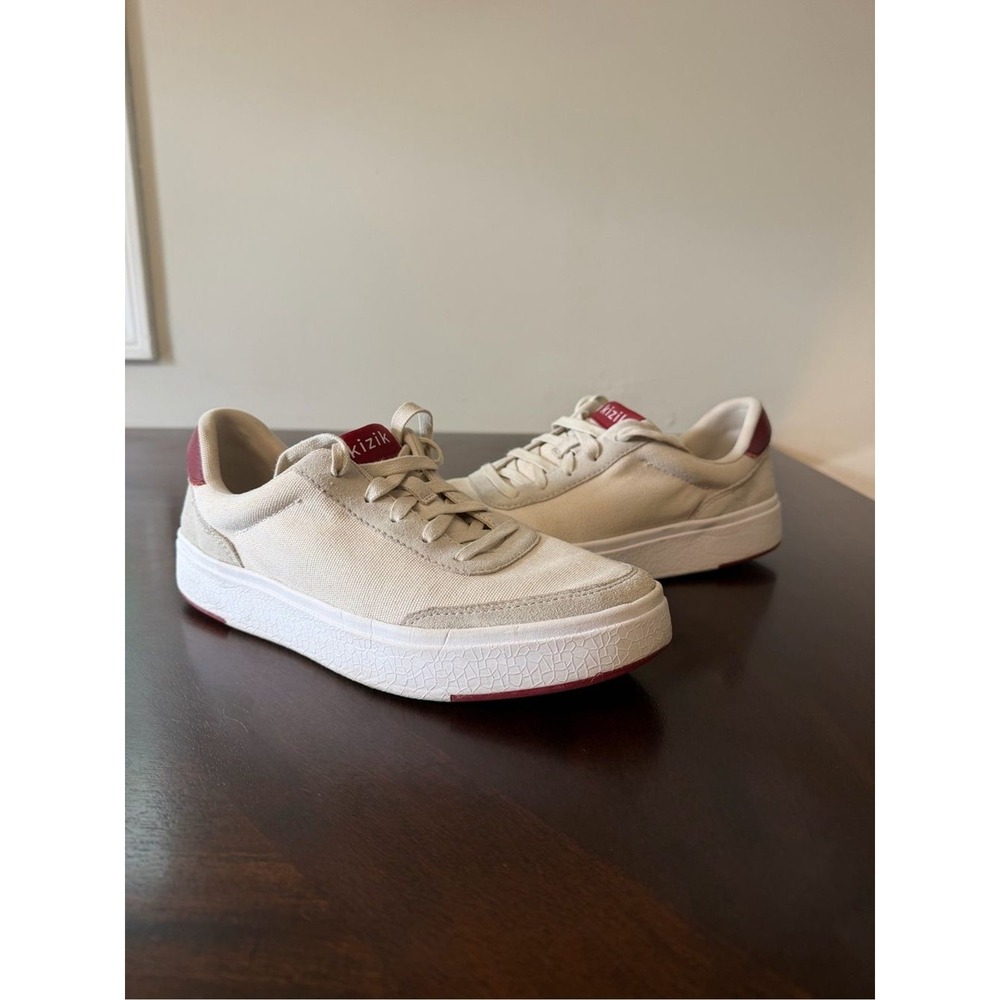 Kizik Prague Womens 10 Mens 8.5 Cream Red Hands Free Slip On Canvas Sneakers